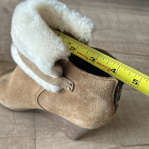 UGG Suede Fur Trim Wedge Short Boots, 7 - Picture 10 of 10